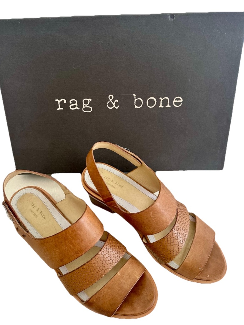 Rag & Bone NY Camel Folsom Sandal with Block Heel Leather Sandals sz 36.5